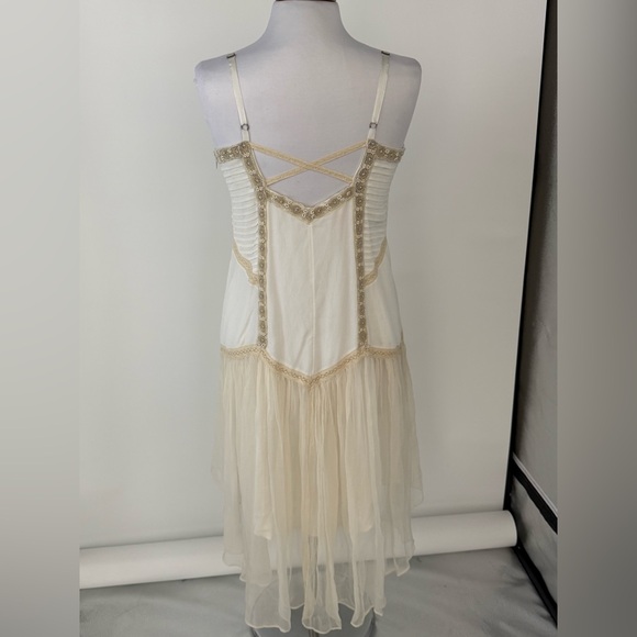 Free People Beaded Lace Cream High Low Dress Boho Wedding Festival Medium Large - Picture 6 of 13